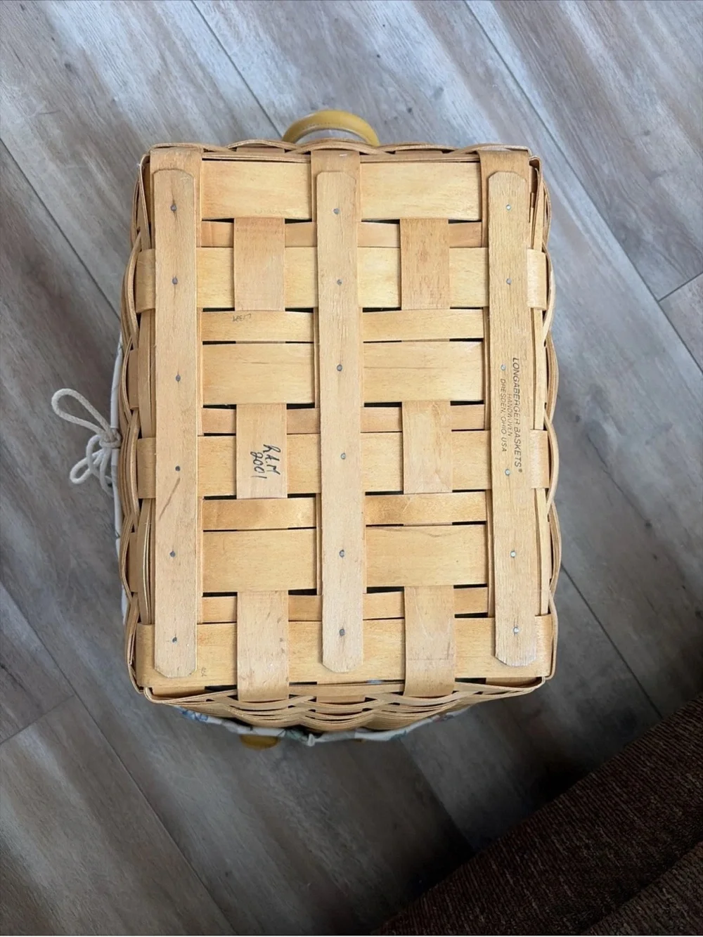 Vintage 2001 Longaberger Laundry Basket, Floral Liner, Lid & plastic protector